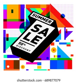 Summer sale colorful style banner and Poster. Fashion, music, and lifestyle event with discount poster. Vector holiday Abstract colorful illustration with special offer and promotion.