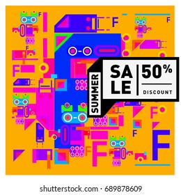 Summer sale colorful style banner and Poster. Fashion, music, and lifestyle event with discount poster. Vector holiday Abstract colorful illustration with special offer and promotion.