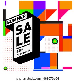 Summer sale colorful style banner and Poster. Fashion, music, and lifestyle event with discount poster. Vector holiday Abstract colorful illustration with special offer and promotion.