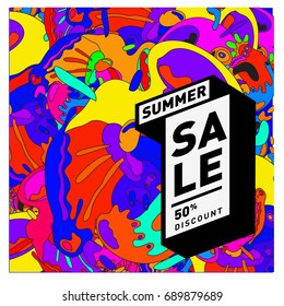 Summer sale colorful style banner and Poster. Fashion, music, and lifestyle event with discount poster. Vector holiday Abstract colorful illustration with special offer and promotion.