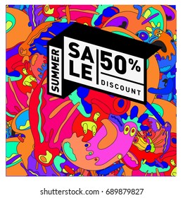 Summer sale colorful style banner and Poster. Fashion, music, and lifestyle event with discount poster. Vector holiday Abstract colorful illustration with special offer and promotion.