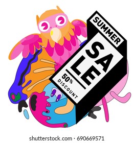Summer sale colorful style banner and Poster. Toys, music, lifestyle and hobby event with discount poster. Vector Abstract colorful cartoon doodle illustration with special offer and promotion.
