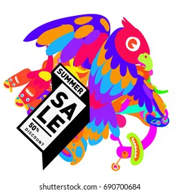 Summer sale colorful style banner and Poster. Toys, music, lifestyle and hobby event with discount poster. Vector Abstract colorful cartoon doodle illustration with special offer and promotion.