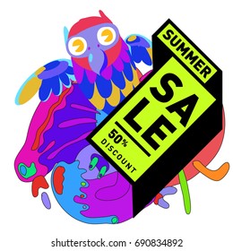 Summer sale colorful style banner and Poster. Toys, music, lifestyle and hobby event with discount poster. Vector Abstract colorful cartoon doodle illustration with special offer and promotion.