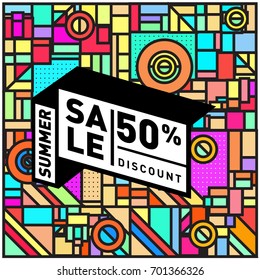 Summer sale colorful style banner and Poster. Fashion, music, and lifestyle event with discount poster. Vector holiday Abstract colorful illustration with special offer and promotion.
