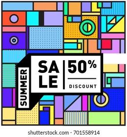 Summer sale colorful style banner and Poster. Fashion, music, and lifestyle event with discount poster. Vector holiday Abstract colorful illustration with special offer and promotion.