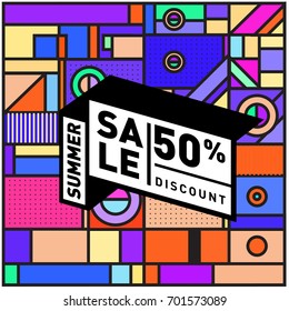 Summer sale colorful style banner and Poster. Fashion, music, and lifestyle event with discount poster. Vector holiday Abstract colorful illustration with special offer and promotion.