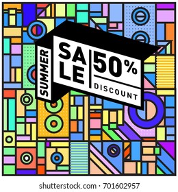 Summer sale colorful style banner and Poster. Fashion, music, and lifestyle event with discount poster. Vector holiday Abstract colorful illustration with special offer and promotion.