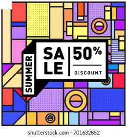 Summer sale colorful style banner and Poster. Fashion, music, and lifestyle event with discount poster. Vector holiday Abstract colorful illustration with special offer and promotion.
