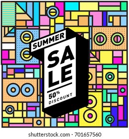 Summer sale colorful style banner and Poster. Fashion, music, and lifestyle event with discount poster. Vector holiday Abstract colorful illustration with special offer and promotion.