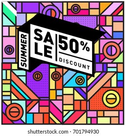 Summer sale colorful style banner and Poster. Fashion, music, and lifestyle event with discount poster. Vector holiday Abstract colorful illustration with special offer and promotion.