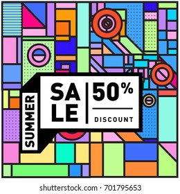 Summer sale colorful style banner and Poster. Fashion, music, and lifestyle event with discount poster. Vector holiday Abstract colorful illustration with special offer and promotion.