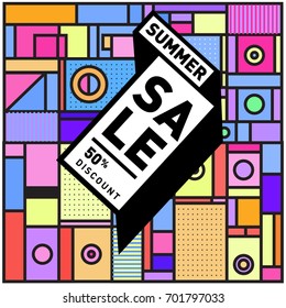 Summer sale colorful style banner and Poster. Fashion, music, and lifestyle event with discount poster. Vector holiday Abstract colorful illustration with special offer and promotion.