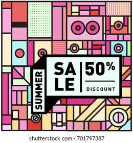 Summer sale colorful style banner and Poster. Fashion, music, and lifestyle event with discount poster. Vector holiday Abstract colorful illustration with special offer and promotion.