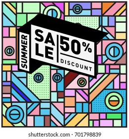 Summer sale colorful style banner and Poster. Fashion, music, and lifestyle event with discount poster. Vector holiday Abstract colorful illustration with special offer and promotion.