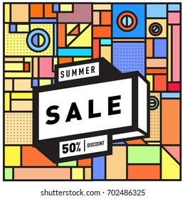 Summer sale colorful style banner and Poster. Fashion, music, and lifestyle event with discount poster. Vector holiday Abstract colorful illustration with special offer and promotion.