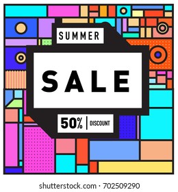 Summer sale colorful style banner and Poster. Fashion, music, and lifestyle event with discount poster. Vector holiday Abstract colorful illustration with special offer and promotion.