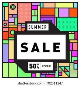 Summer sale colorful style banner and Poster. Fashion, music, and lifestyle event with discount poster. Vector holiday Abstract colorful illustration with special offer and promotion.