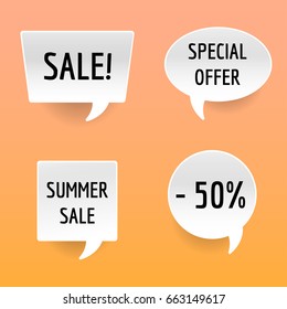 Summer sale. Comic bubble shape stickers. Vector illustration.