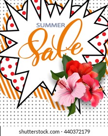 
Summer sale Concept. Summer background with tropical flowers.  Template Vector.
