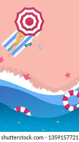 Summer sale concept banner. Tropical beach in paper art style. Top view paper cut illustration. Summer holiday vacation poster template - Vector