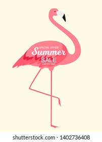 Summer Sale concept with Colorful Cartoon Pink Flamingo Background. Vector Illustration. EPS10