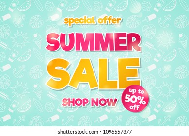 Summer Sale - concept of glossy flyer with special offer. Vector.