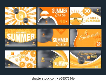 Summer Sale Concept, Image Add Featured Website Banner Big Set. Horizontal Frame, Ad Card, Vector Shapes, Flyer, Tag Design