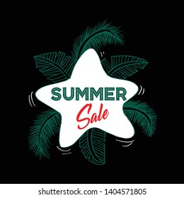 Summer sale concept. Tropical leaves background