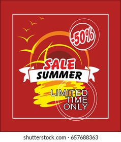 Summer sale coupon template.Discount and sale limited time.Discount and sale on a red background