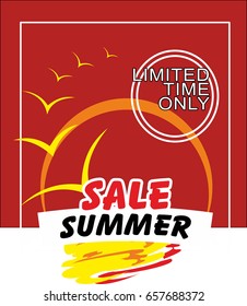 Summer sale coupon template.Summer discount and sale on a red background