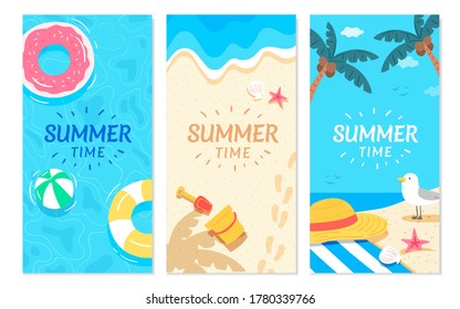 Summer sale cover template in flat style, concept of travel and vacation, for website ad, poster, roll up banner use