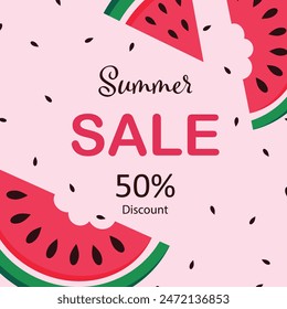 Summer sale and cute Watermelon Slice Popsicle with a bite, Vector illustration. Summer sale with Cute Watermelon Slice with a bite, vector illustration