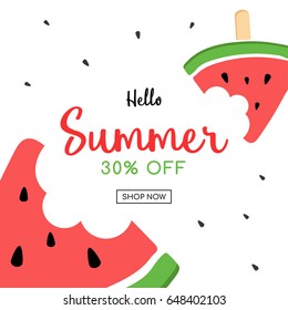 Summer sale and cute Watermelon Slice Popsicle with a bite, Vector illustration 