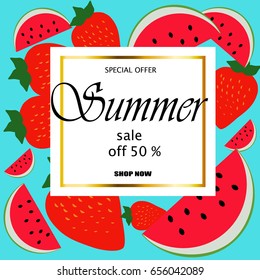 Summer sale and cute Watermelon Slice Popsicle with a bite, Vector illustration