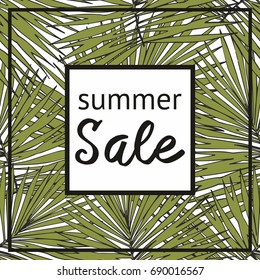 Summer sale with decorative tropical pattern. Decorative print, banner, billboard and more