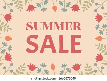 Summer sale design. Beautiful colorful illustration with floral decorative frame. Vector EPS10