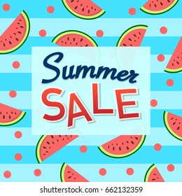 Summer sale - design with cute watermelons. Vector illustration.
