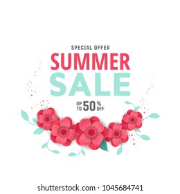 Summer sale design layout for banner, advertisement, card, poster etc. Background with origami flowers