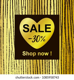 Summer Sale design on gold stripe texture. Vector illustration.  Sale banner -30%. Space for text