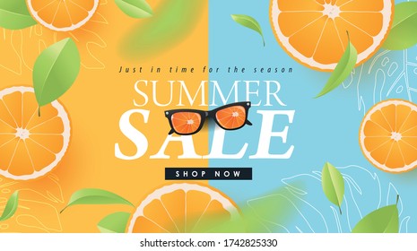 Summer sale design with orange tropical abstract background layout banners .Vector illustration template.