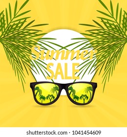 Summer sale design template with summer background with palm and frame.