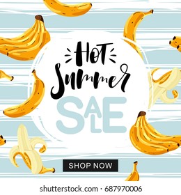 summer sale design template with banana and geometric elements