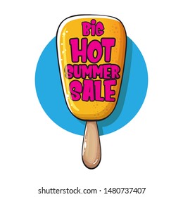 summer sale design template with melting orange ice cream. summers sale cartoon label or sticker