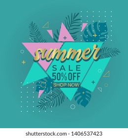 Summer sale design template memphis floral element background