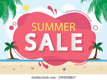 Summer Sale design template website banner, Sale promotional material for social media, poster, email, newsletter, ad, leaflet, placard, brochure, flyer, web sticker vector illustration background