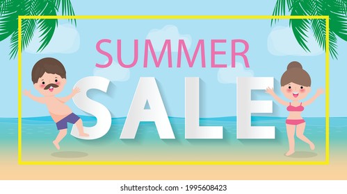 Summer Sale design template website banner, Sale promotional material for social media, poster, email, newsletter, ad, leaflet, placard, brochure, flyer, web sticker vector illustration background