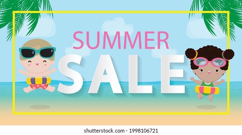 Summer Sale design template website banner, Sale promotional material for social media, poster, email, newsletter, ad, leaflet, placard, brochure, flyer, web sticker vector illustration 