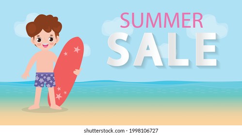 Summer Sale design template website banner, Sale promotional material for social media, poster, email, newsletter, ad, leaflet, placard, brochure, flyer, web sticker vector illustration background