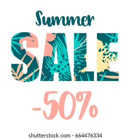 Summer sale design. Vector template for card, poster, flyer, wed ant other.